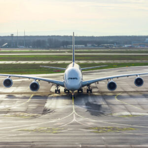 A380 at airport A380 on the runway on a winter day